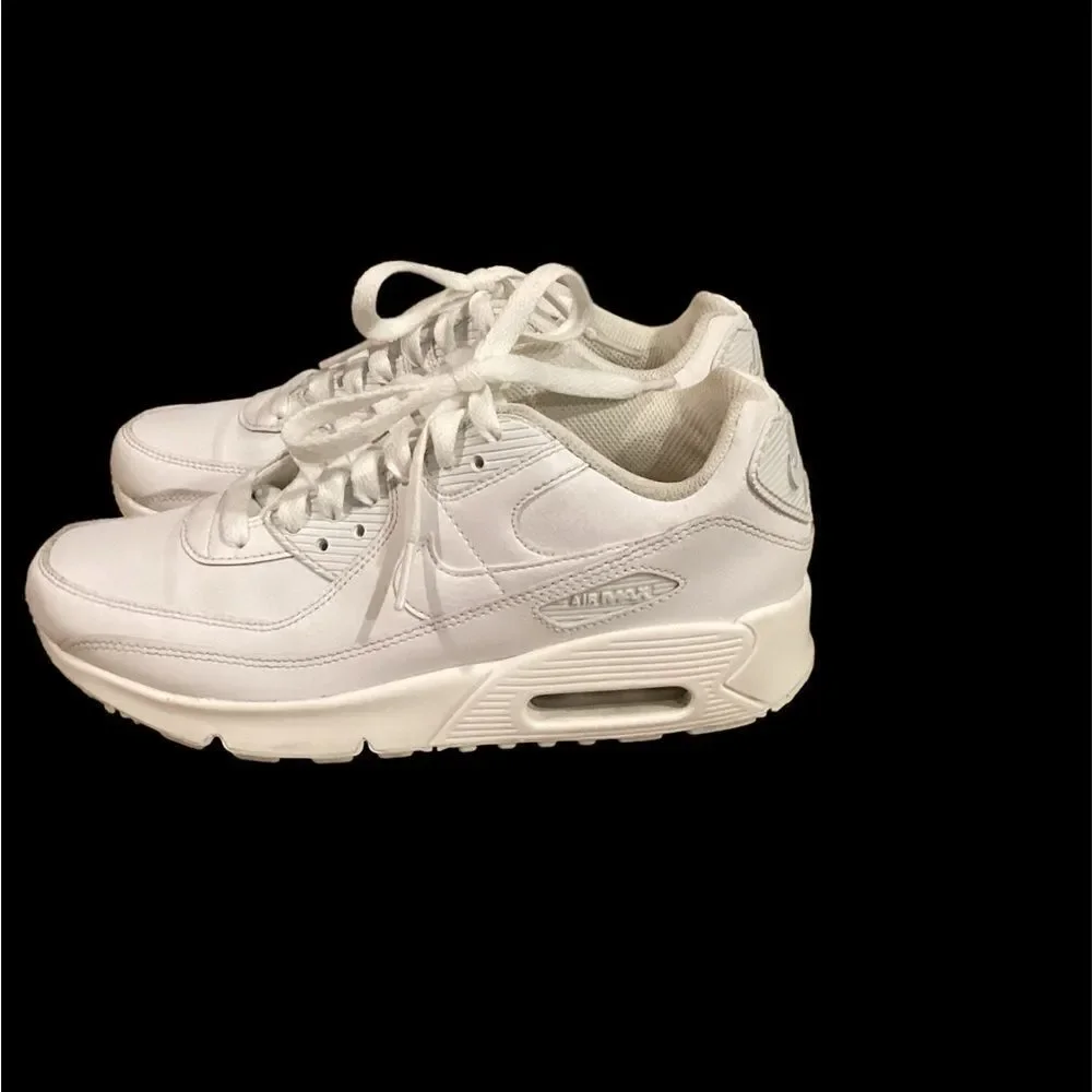 Nike Air Max 90 Trainers Triple White Leather - US 4.5 Y- CD6864-100 (2019)